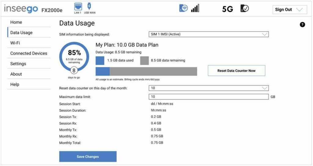 Inseego Data Usage example