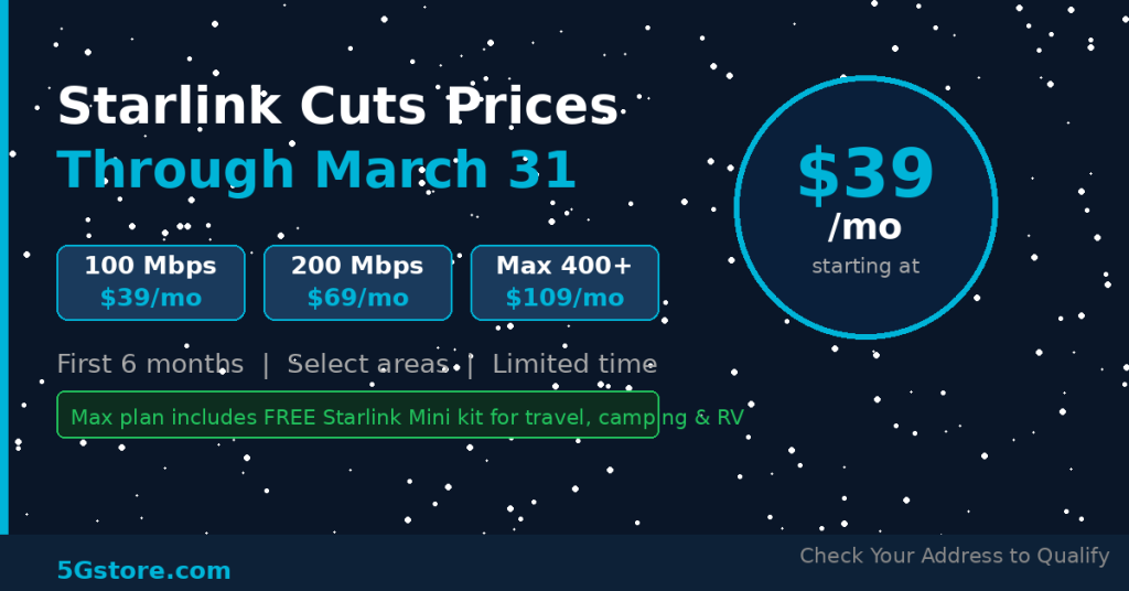 Starlink Cuts Prices: $39/mo Deal Through March 31