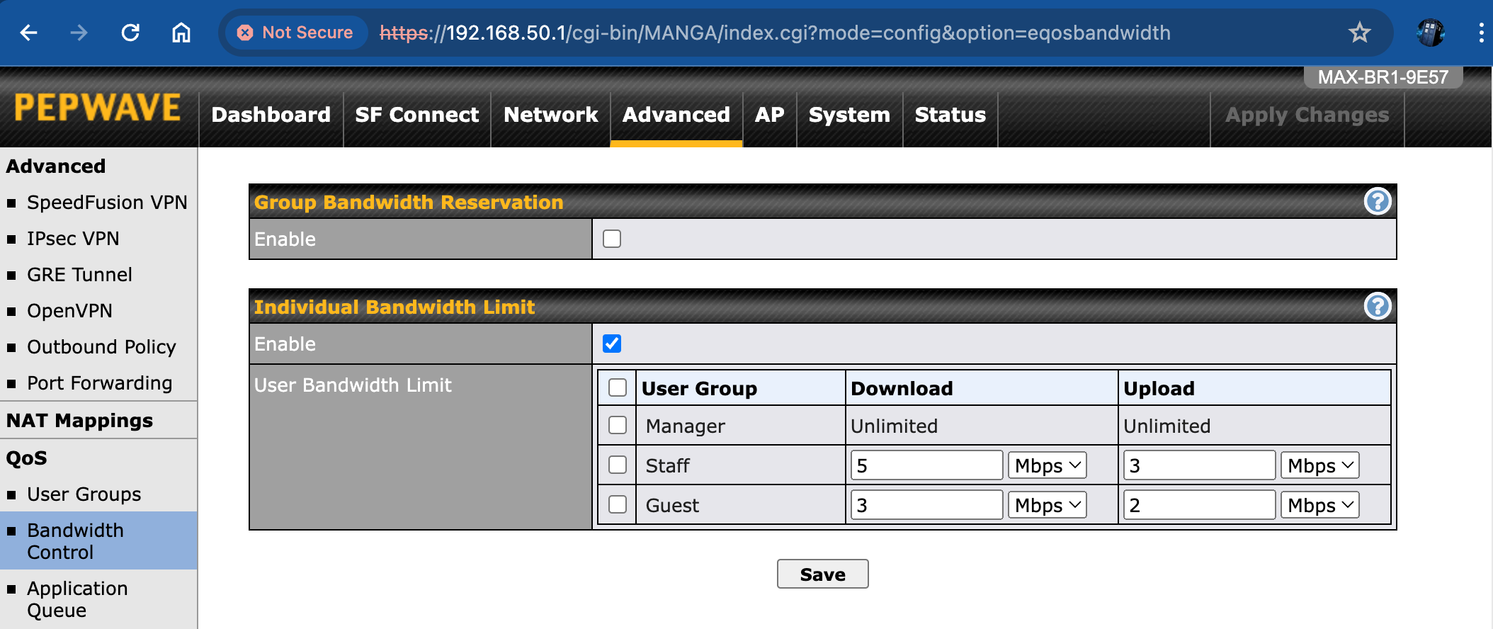 Peplink QoS Individual Bandwidth Limit