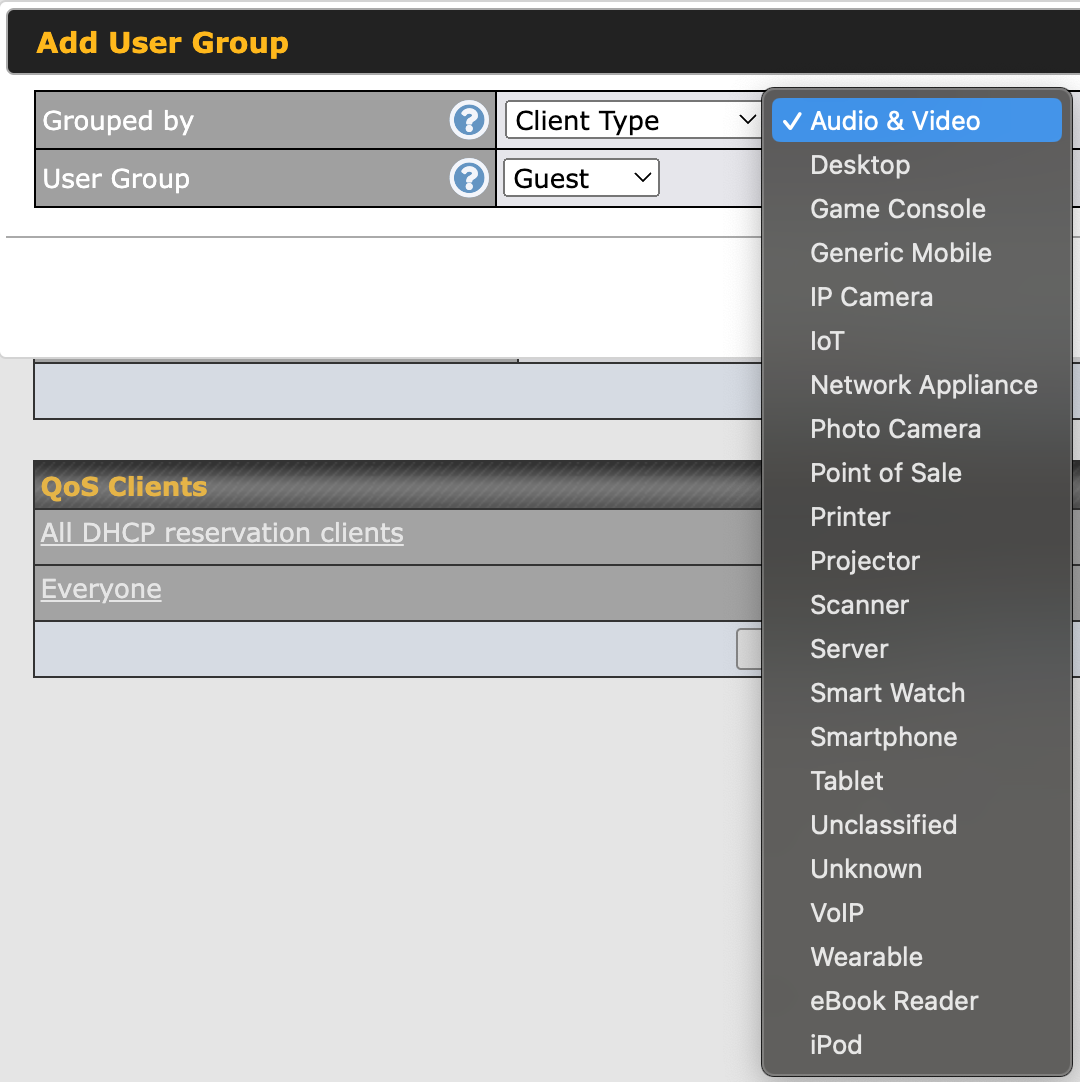 Peplink QoS User Group Client Type