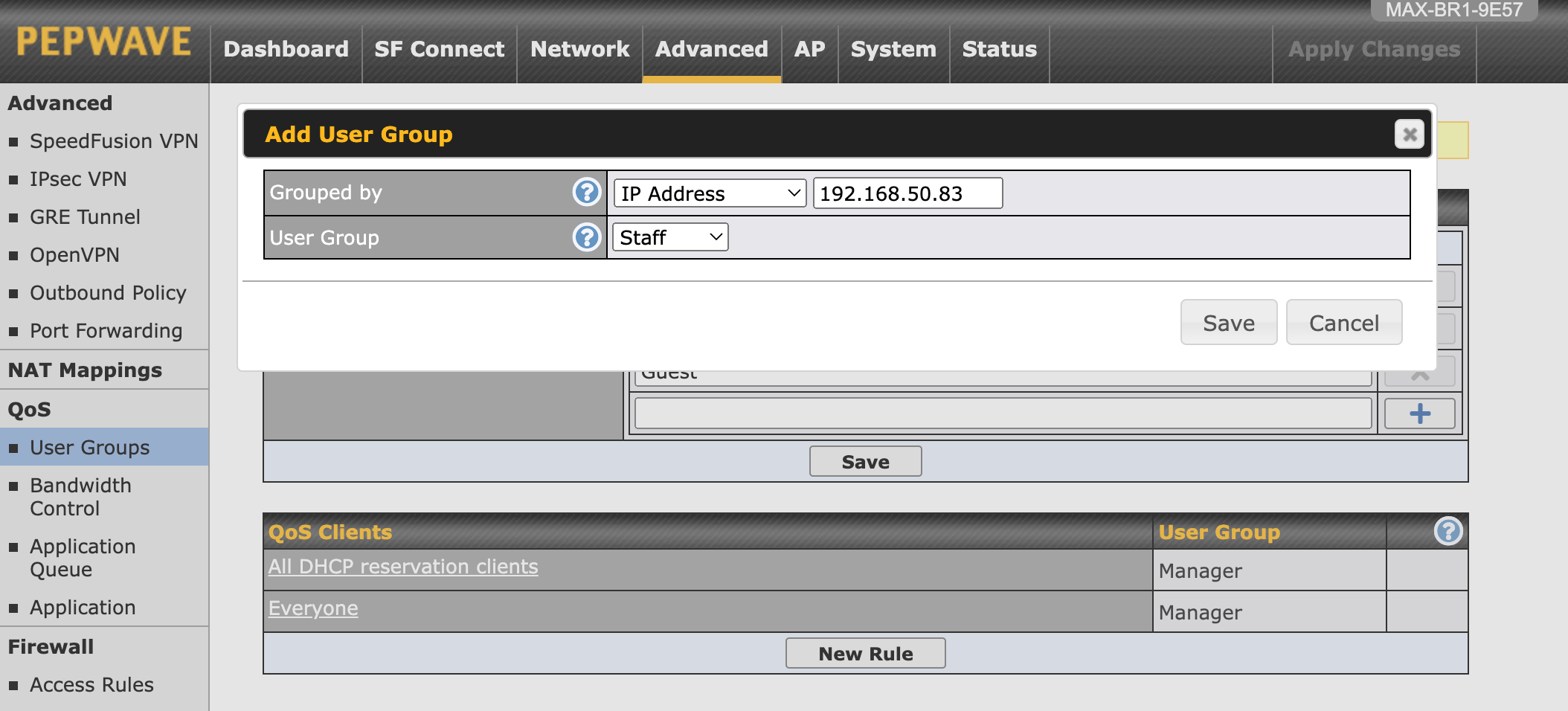 Peplink QoS User Group IP address